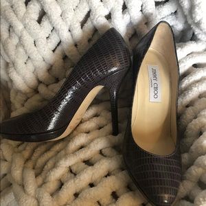 Jimmy Choo Size 36 Gray Brown Snakeskin Pumps